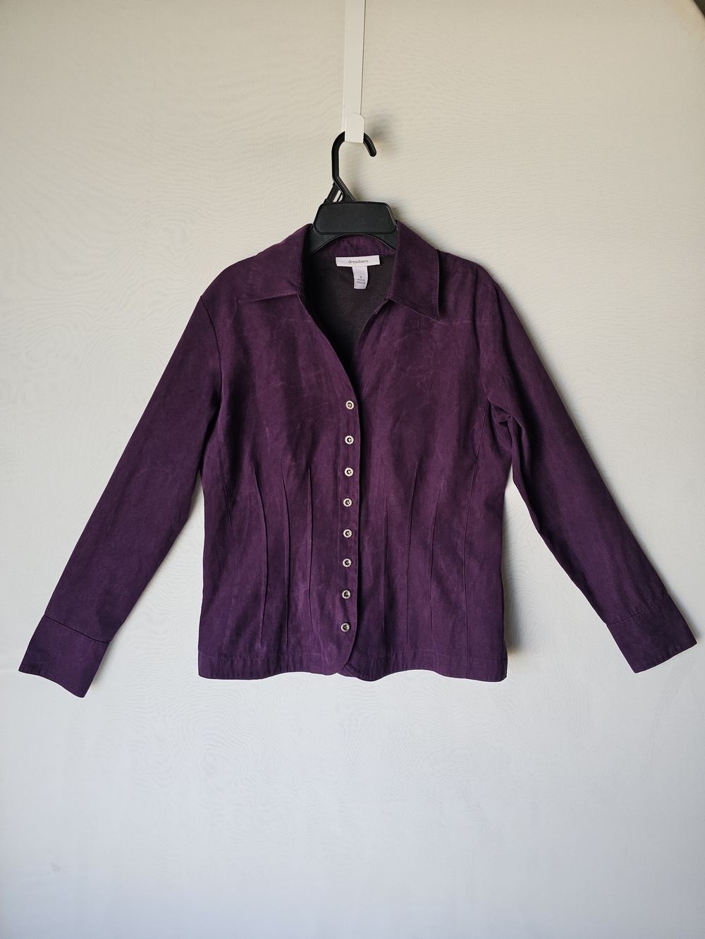 Dressbarn Faux Suede Button Front Jacket Purple Small / S